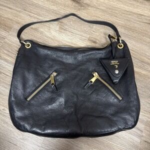 JENRIGO BLACK LEATHER LARGE WITH‎ TWO POUCHES IN THE FRONT TOTE ITALY BAG